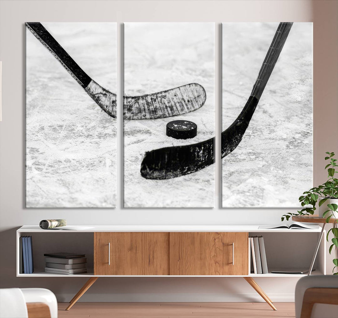 Winter Ice Hockey Wall Art Sport Canvas Print Hockey Fan Gift Framed Ready to Hang