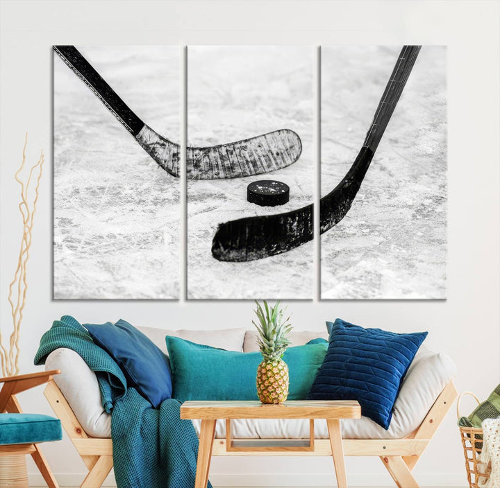 Winter Ice Hockey Wall Art Sport Canvas Print Hockey Fan Gift Framed Ready to Hang