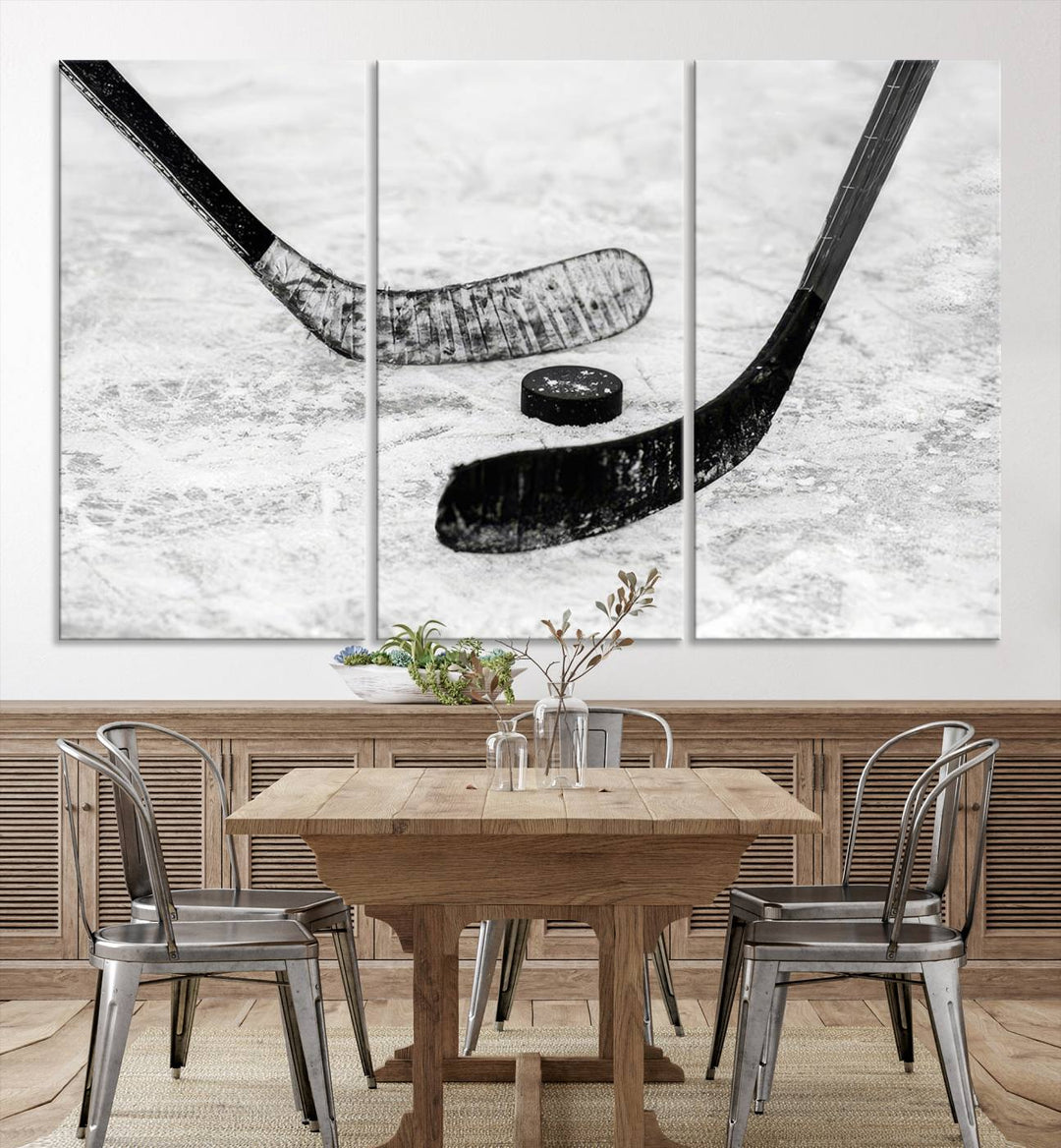 Winter Ice Hockey Wall Art Sport Canvas Print Hockey Fan Gift Framed Ready to Hang