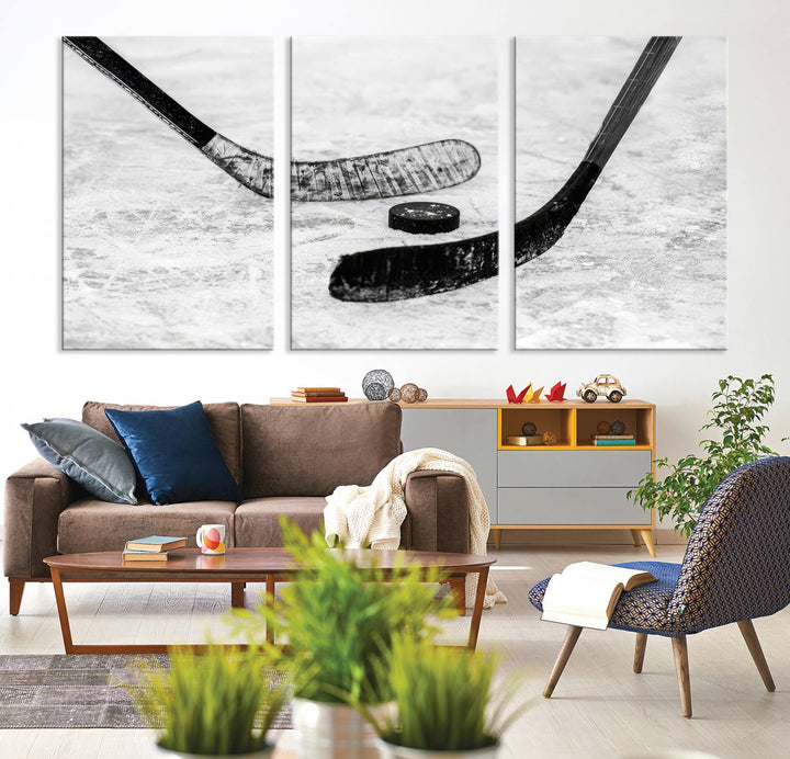 Winter Ice Hockey Wall Art Sport Canvas Print Hockey Fan Gift Framed Ready to Hang