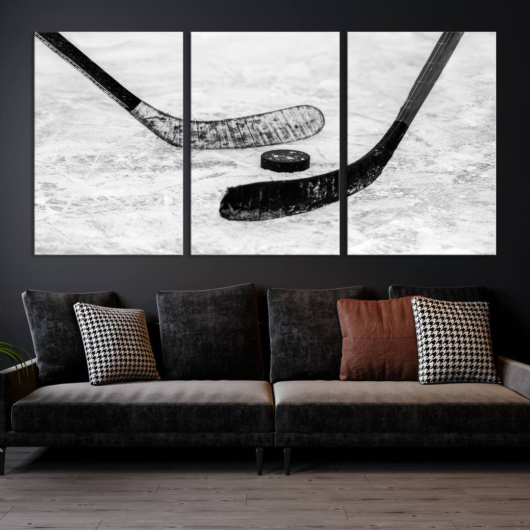 Winter Ice Hockey Wall Art Sport Canvas Print Hockey Fan Gift Framed Ready to Hang