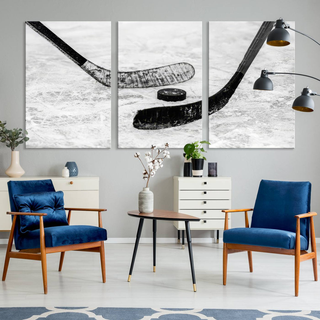 Winter Ice Hockey Wall Art Sport Canvas Print Hockey Fan Gift Framed Ready to Hang