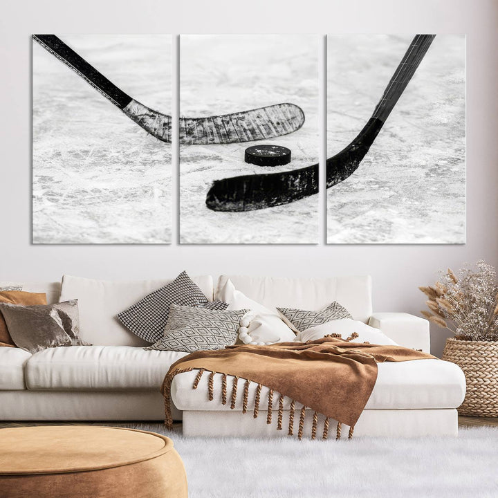 Winter Ice Hockey Wall Art Sport Canvas Print Hockey Fan Gift Framed Ready to Hang