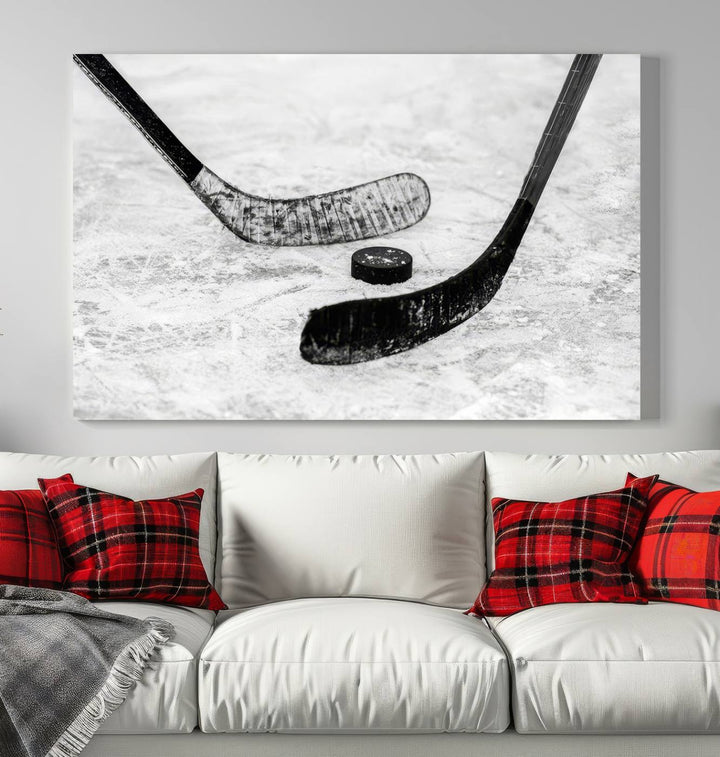 Winter Ice Hockey Wall Art Sport Canvas Print Hockey Fan Gift Framed Ready to Hang