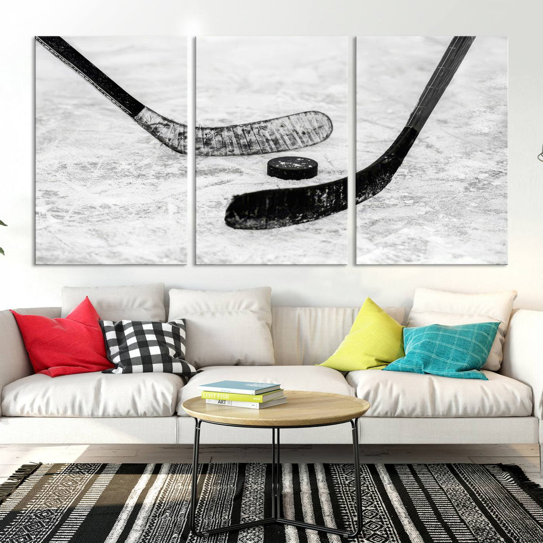 Winter Ice Hockey Wall Art Sport Canvas Print Hockey Fan Gift Framed Ready to Hang