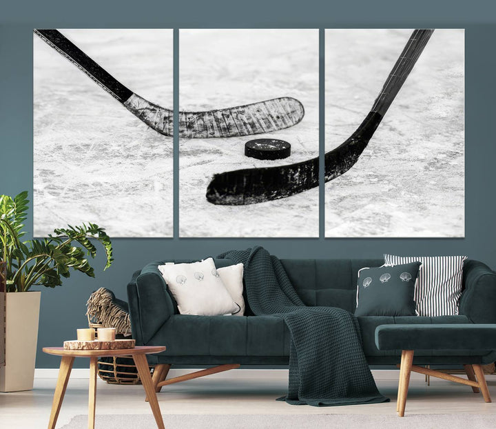 Winter Ice Hockey Wall Art Sport Canvas Print Hockey Fan Gift Framed Ready to Hang