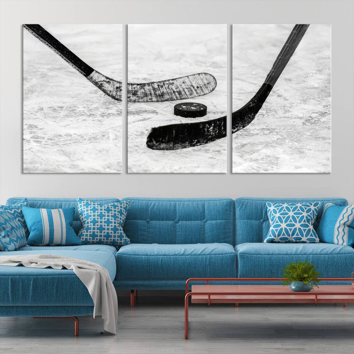 Winter Ice Hockey Wall Art Sport Canvas Print Hockey Fan Gift Framed Ready to Hang