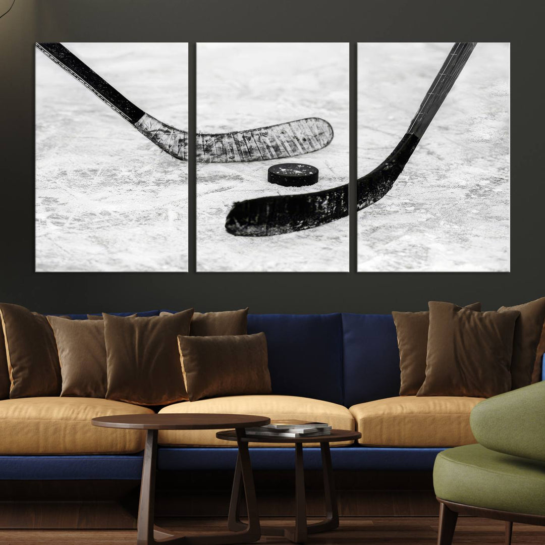 Winter Ice Hockey Wall Art Sport Canvas Print Hockey Fan Gift Framed Ready to Hang