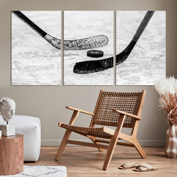 Winter Ice Hockey Wall Art Sport Canvas Print Hockey Fan Gift Framed Ready to Hang