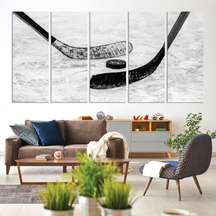 Winter Ice Hockey Wall Art Sport Canvas Print Hockey Fan Gift Framed Ready to Hang