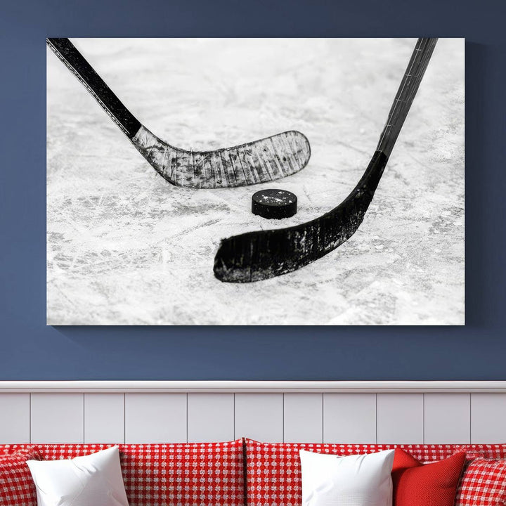 Winter Ice Hockey Wall Art Sport Canvas Print Hockey Fan Gift Framed Ready to Hang