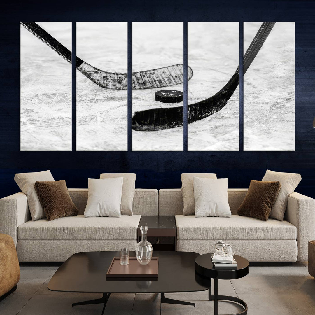 Winter Ice Hockey Wall Art Sport Canvas Print Hockey Fan Gift Framed Ready to Hang