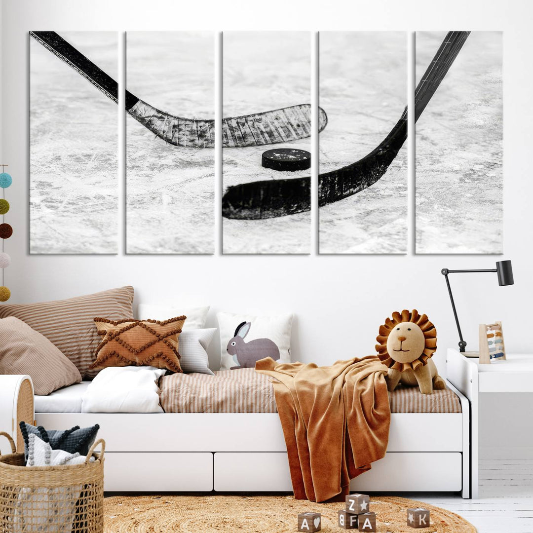 Winter Ice Hockey Wall Art Sport Canvas Print Hockey Fan Gift Framed Ready to Hang