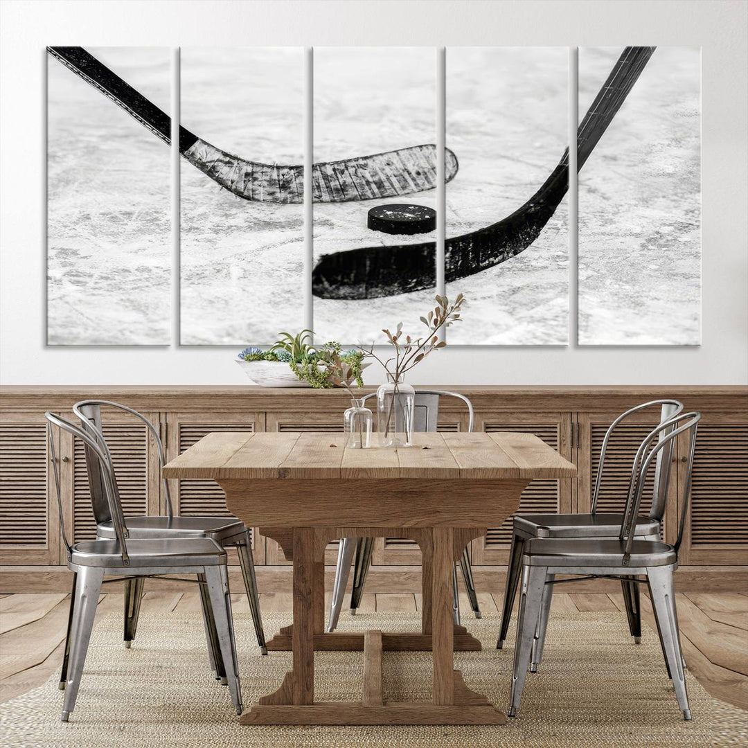 Winter Ice Hockey Wall Art Sport Canvas Print Hockey Fan Gift Framed Ready to Hang