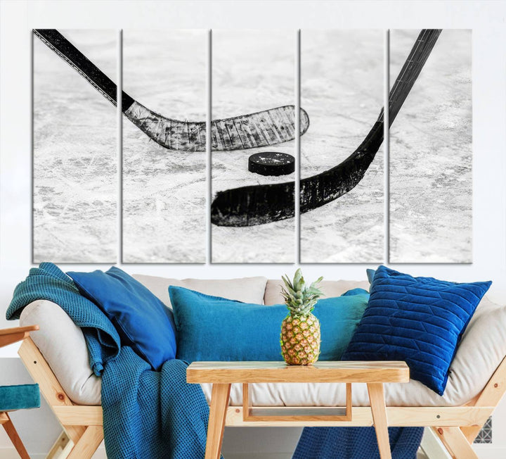 Winter Ice Hockey Wall Art Sport Canvas Print Hockey Fan Gift Framed Ready to Hang