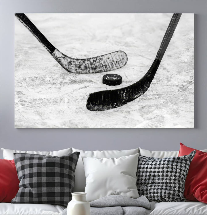 Winter Ice Hockey Wall Art Sport Canvas Print Hockey Fan Gift Framed Ready to Hang