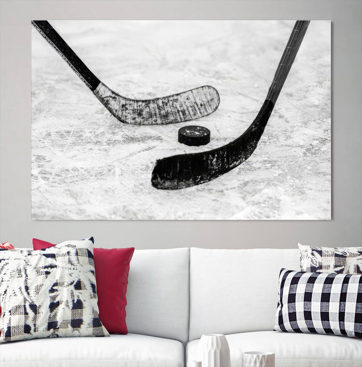 Winter Ice Hockey Wall Art Sport Canvas Print Hockey Fan Gift Framed Ready to Hang