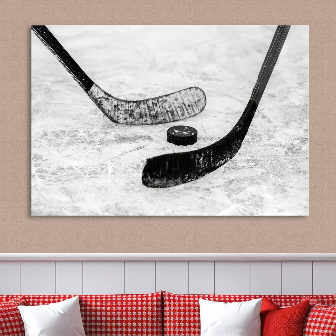 Winter Ice Hockey Wall Art Sport Canvas Print Hockey Fan Gift Framed Ready to Hang