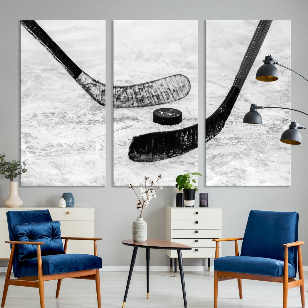 Winter Ice Hockey Wall Art Sport Canvas Print Hockey Fan Gift Framed Ready to Hang