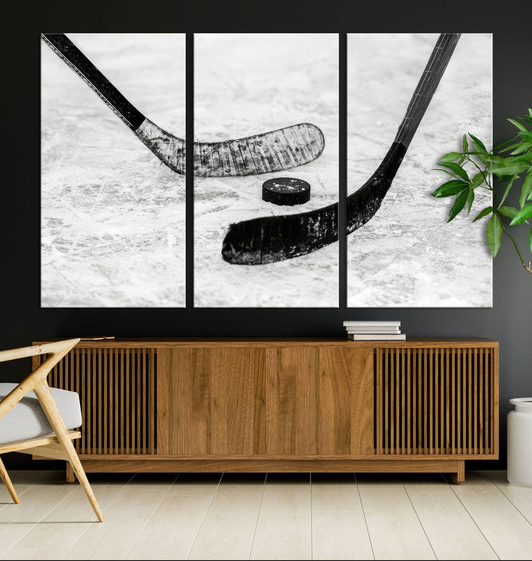 Winter Ice Hockey Wall Art Sport Canvas Print Hockey Fan Gift Framed Ready to Hang