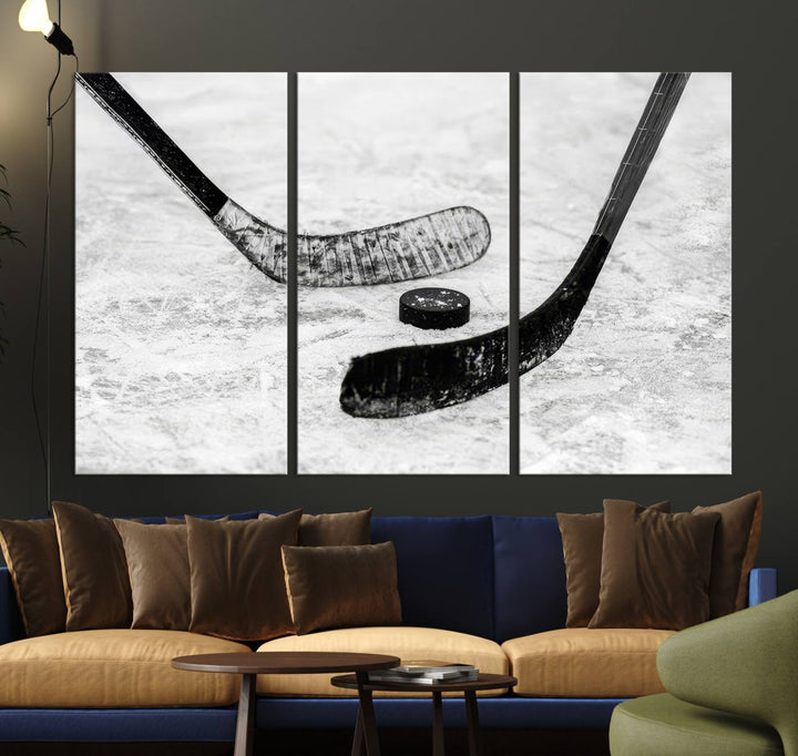 Winter Ice Hockey Wall Art Sport Canvas Print Hockey Fan Gift Framed Ready to Hang