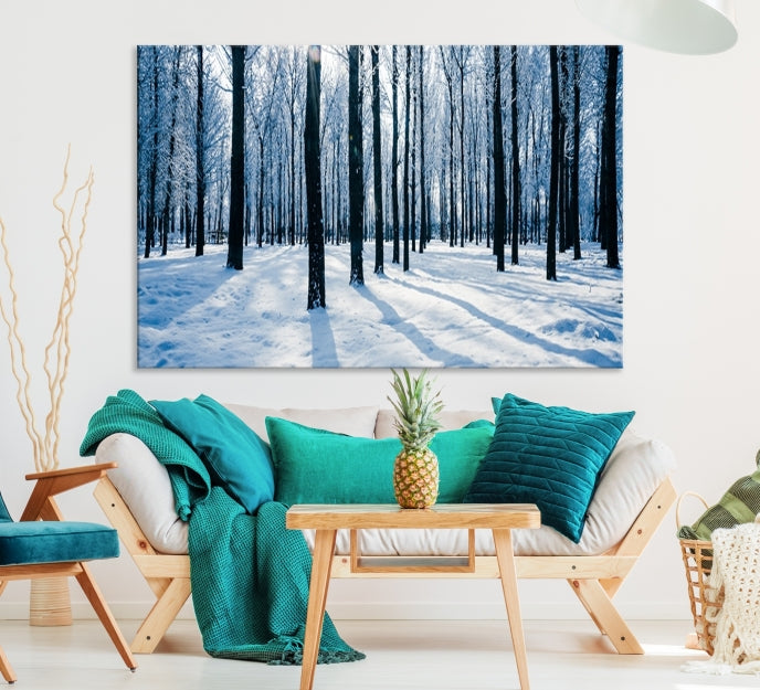 Winter Season in Forest Wall Art Canvas Print