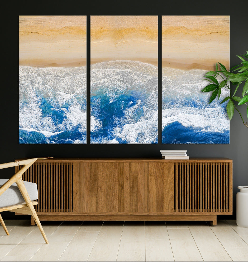 Wonderful Aerial Beach Canvas Wall Art Print Ocean Landscape Framed Ready to Hang Artwork