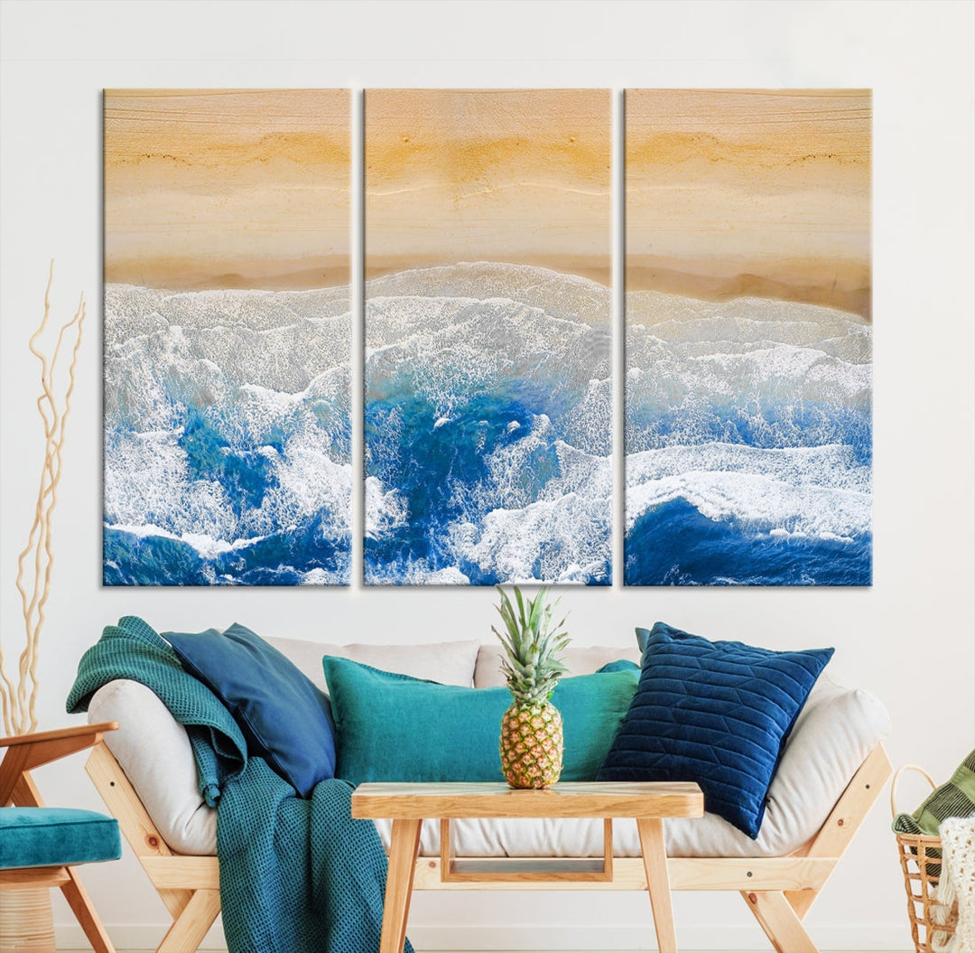 Wonderful Aerial Beach Canvas Wall Art Print Ocean Landscape Framed Ready to Hang Artwork