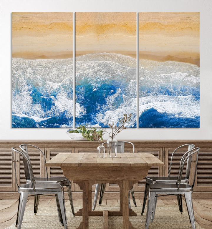 Wonderful Aerial Beach Canvas Wall Art Print Ocean Landscape Framed Ready to Hang Artwork