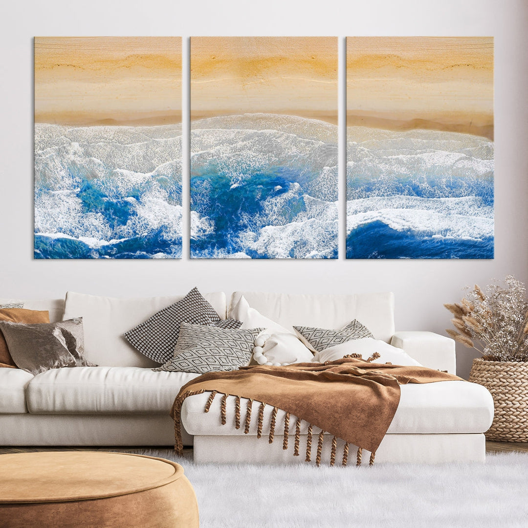 Wonderful Aerial Beach Canvas Wall Art Print Ocean Landscape Framed Ready to Hang Artwork