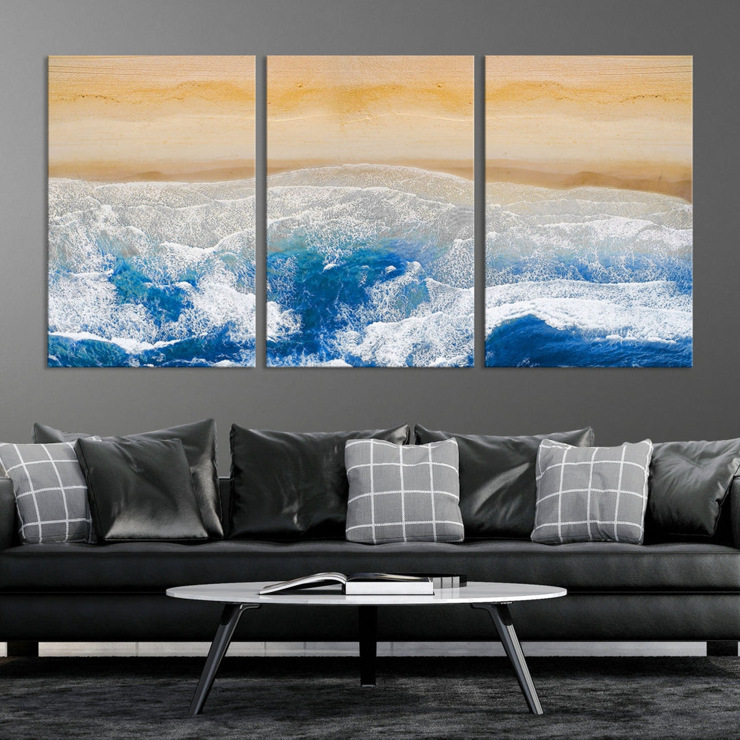 Wonderful Aerial Beach Canvas Wall Art Print Ocean Landscape Framed Ready to Hang Artwork