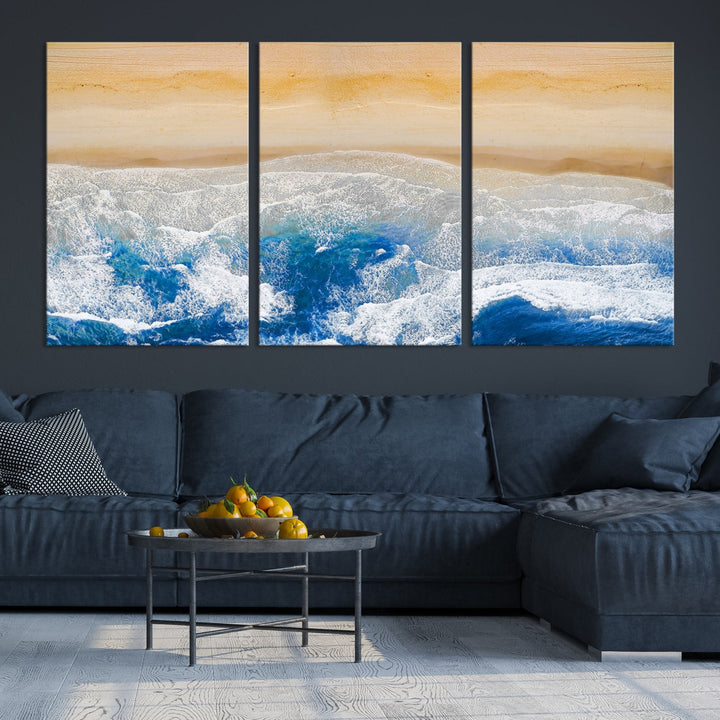 Wonderful Aerial Beach Canvas Wall Art Print Ocean Landscape Framed Ready to Hang Artwork