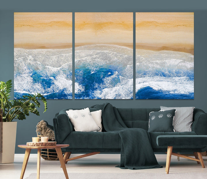 Wonderful Aerial Beach Canvas Wall Art Print Ocean Landscape Framed Ready to Hang Artwork