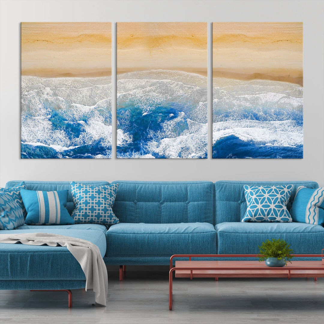 Wonderful Aerial Beach Canvas Wall Art Print Ocean Landscape Framed Ready to Hang Artwork