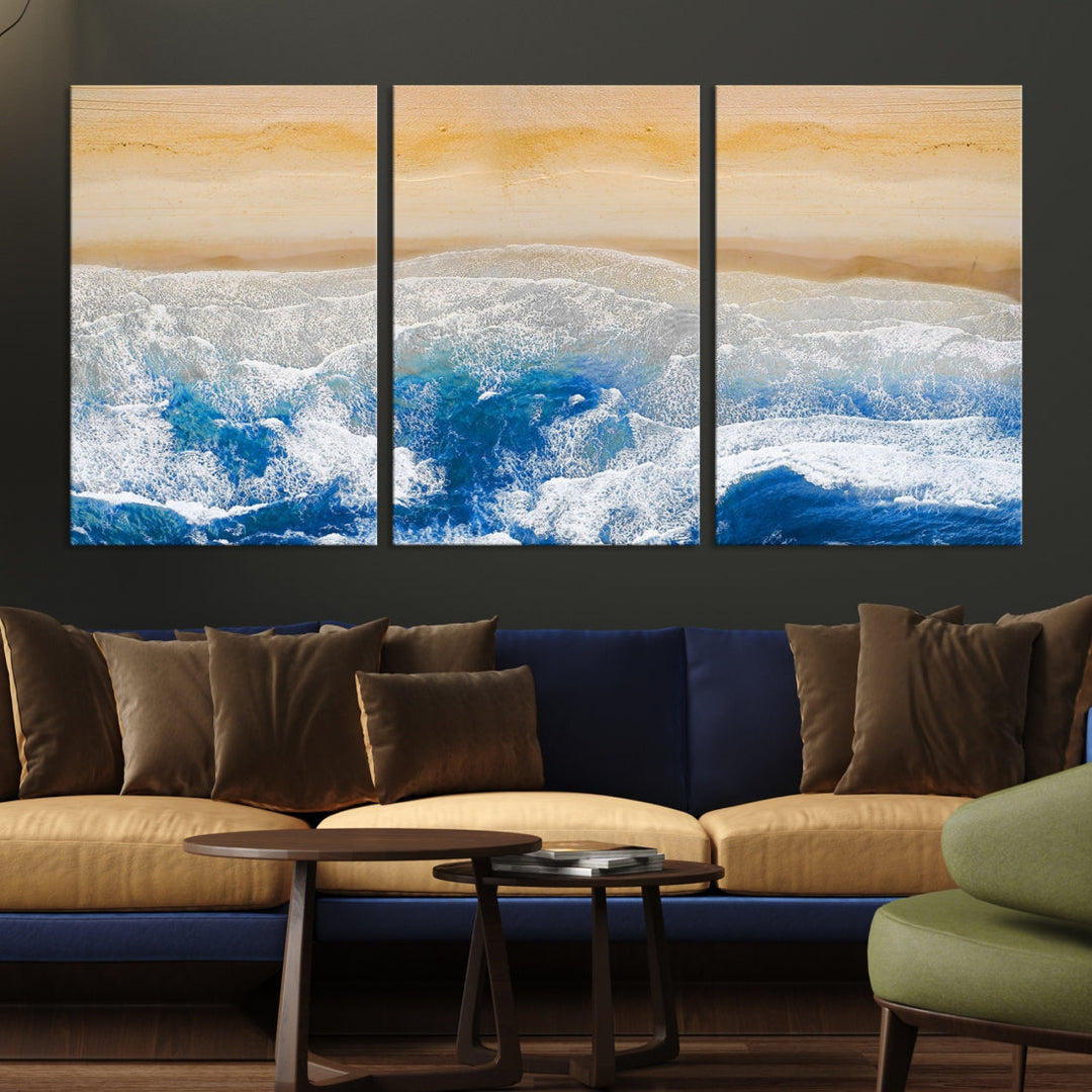 Wonderful Aerial Beach Canvas Wall Art Print Ocean Landscape Framed Ready to Hang Artwork