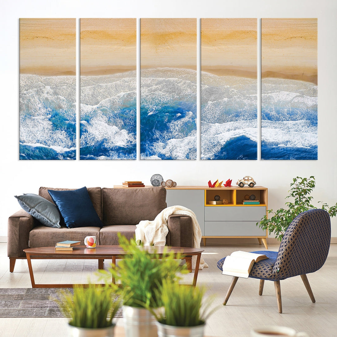 Wonderful Aerial Beach Canvas Wall Art Print Ocean Landscape Framed Ready to Hang Artwork