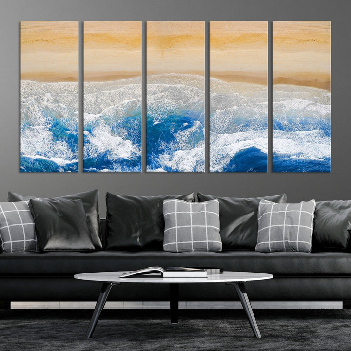 Wonderful Aerial Beach Canvas Wall Art Print Ocean Landscape Framed Ready to Hang Artwork