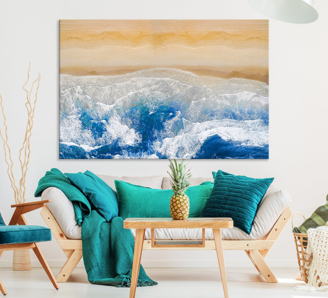 Wonderful Aerial Beach Canvas Wall Art Print Ocean Landscape Framed Ready to Hang Artwork