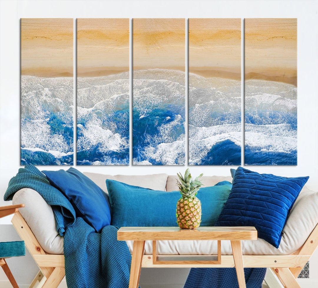 Wonderful Aerial Beach Canvas Wall Art Print Ocean Landscape Framed Ready to Hang Artwork