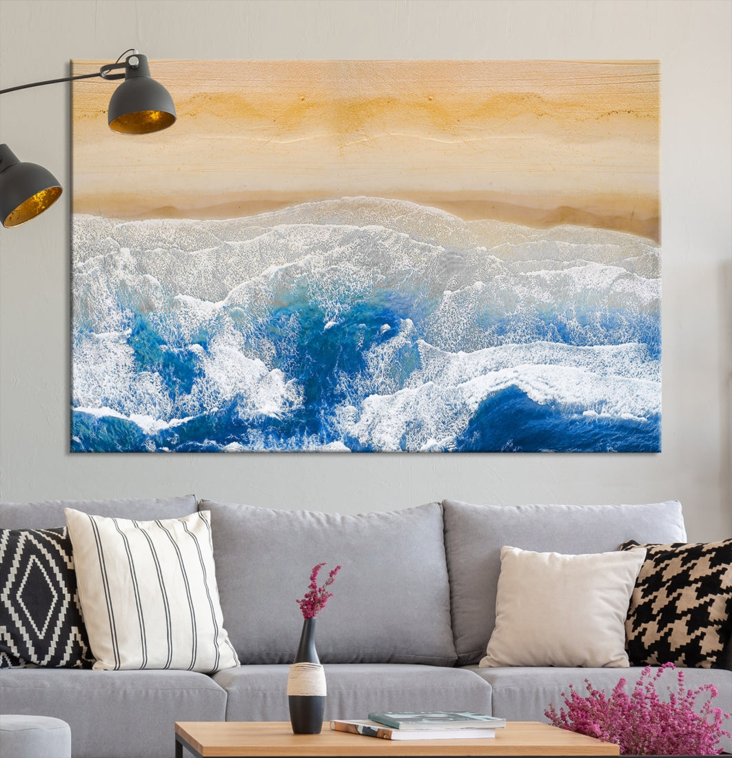 Wonderful Aerial Beach Canvas Wall Art Print Ocean Landscape Framed Ready to Hang Artwork