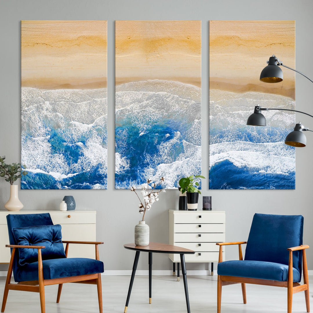 Wonderful Aerial Beach Canvas Wall Art Print Ocean Landscape Framed Ready to Hang Artwork