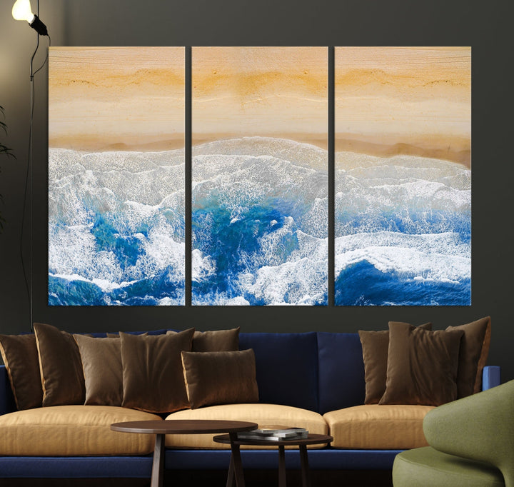 Wonderful Aerial Beach Canvas Wall Art Print Ocean Landscape Framed Ready to Hang Artwork