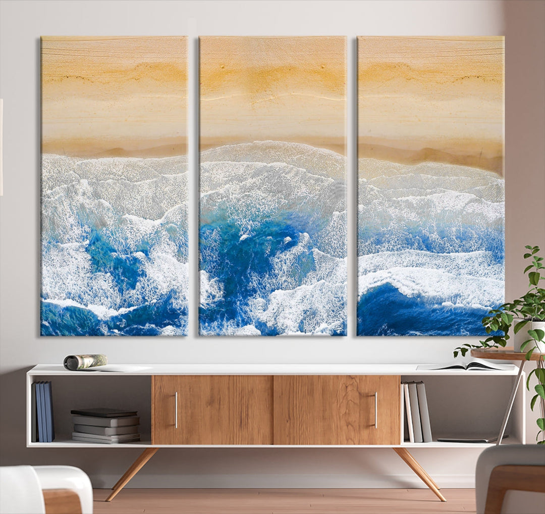 Wonderful Aerial Beach Canvas Wall Art Print Ocean Landscape Framed Ready to Hang Artwork