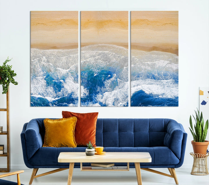 Wonderful Aerial Beach Canvas Wall Art Print Ocean Landscape Framed Ready to Hang Artwork