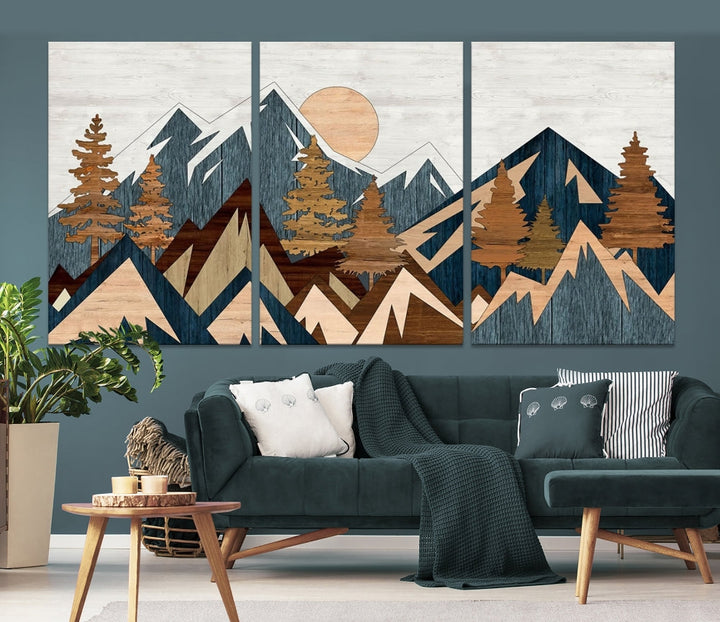 Wood Style Mountain Abstract Wall Art Canvas Print