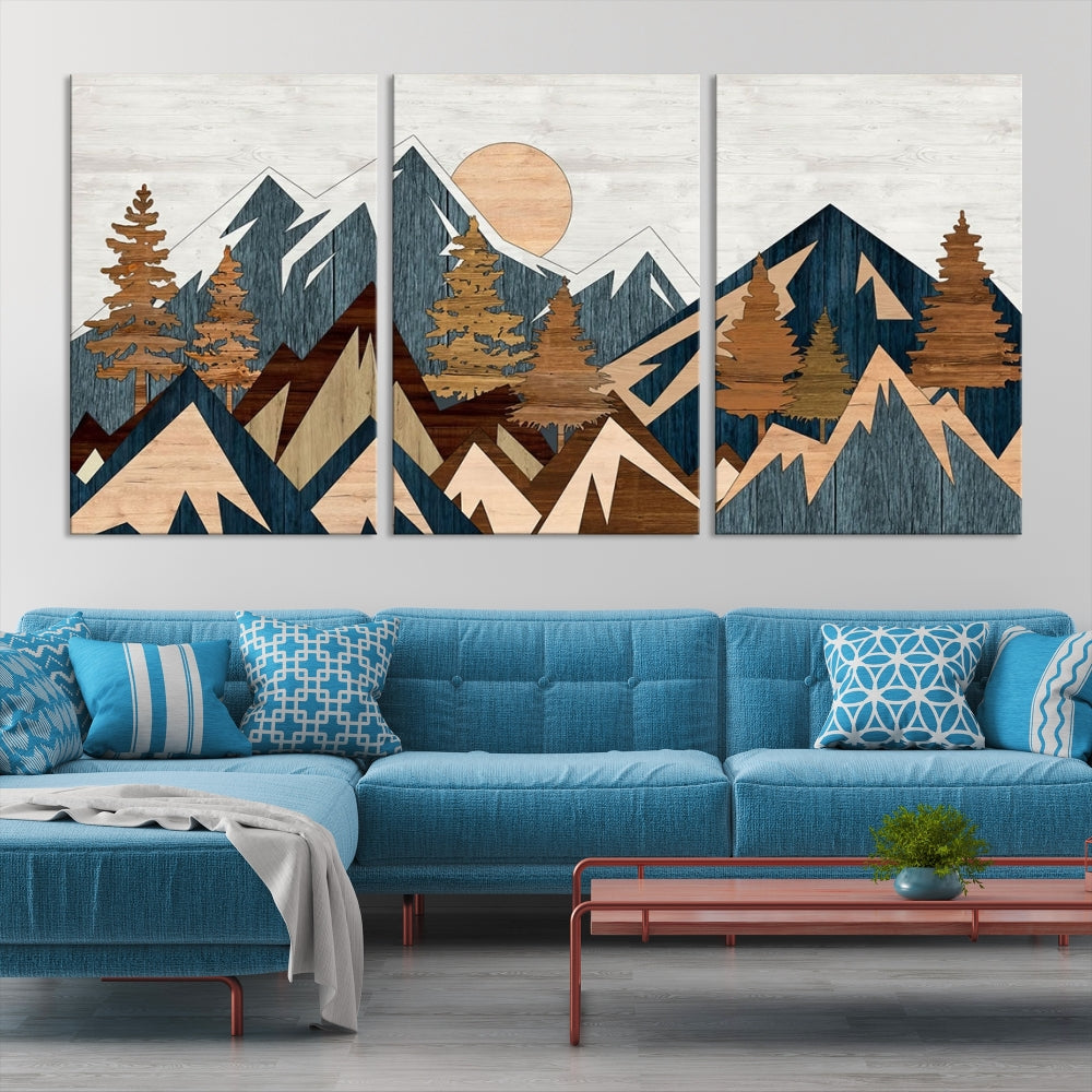 Wood Style Mountain Abstract Wall Art Canvas Print