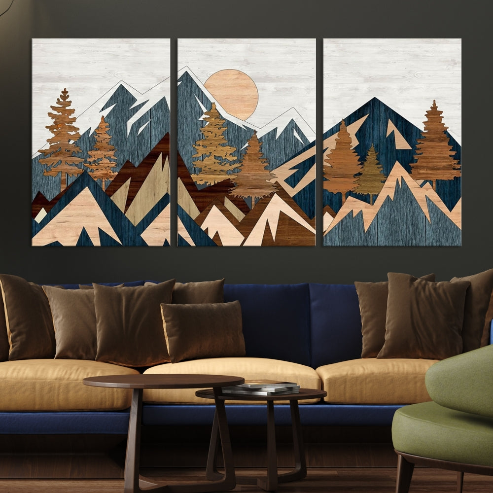 Wood Style Mountain Abstract Wall Art Canvas Print