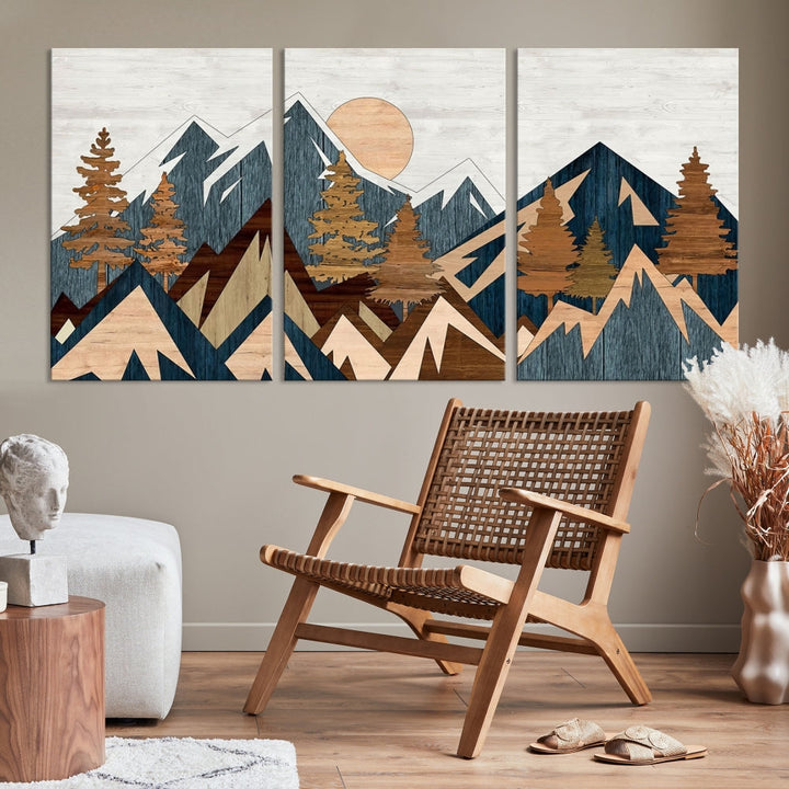 Wood Style Mountain Abstract Wall Art Canvas Print