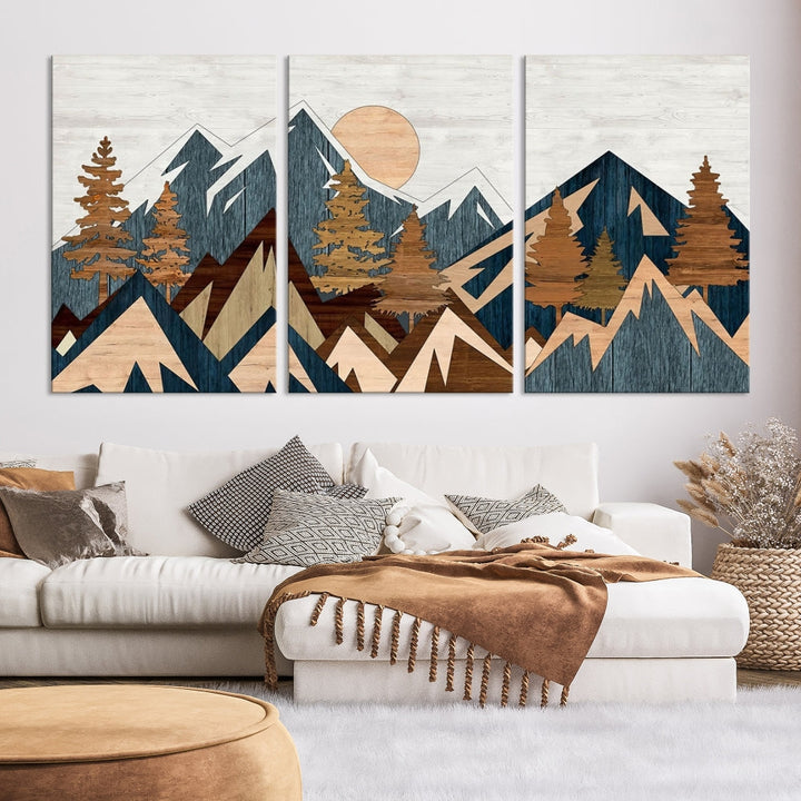 Wood Style Mountain Abstract Wall Art Canvas Print