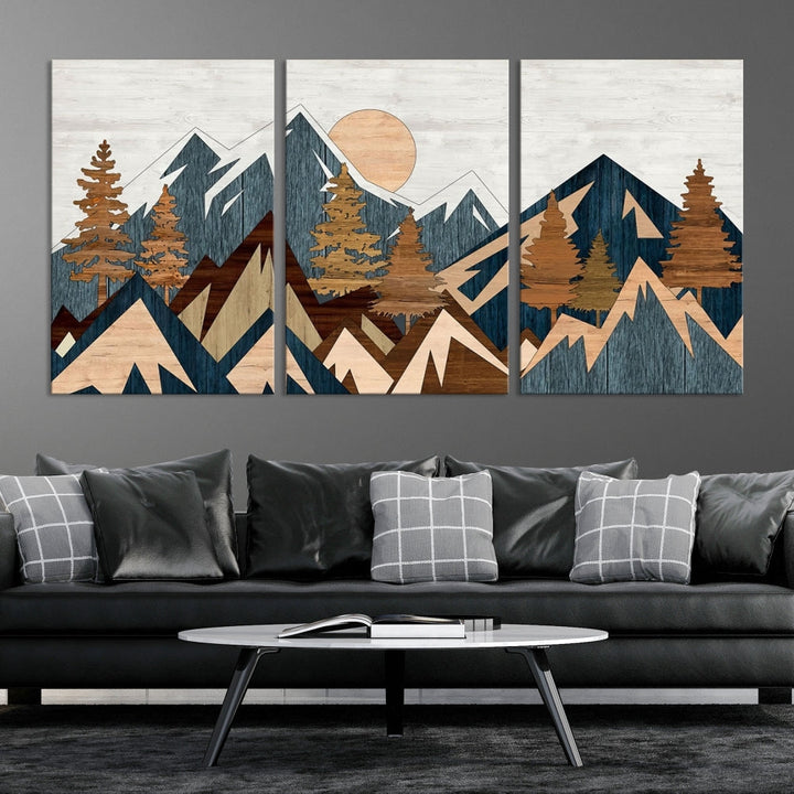 Wood Style Mountain Abstract Wall Art Canvas Print